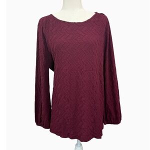 Chico's Women's 4 XXL Burgundy Textured Long Sleeve Tunic Top Stretch Pullover